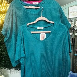 Zenana Mesh Knit Loose Fit Top (A Favorite) Teal